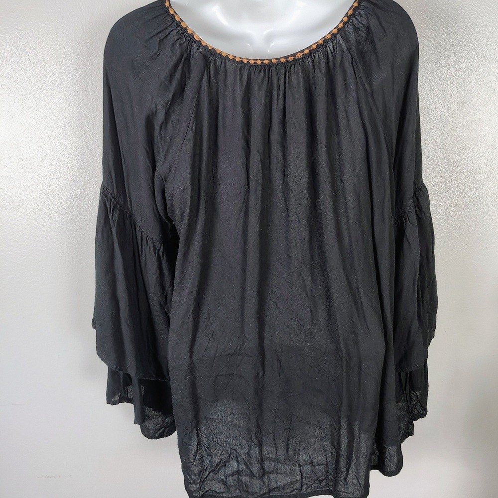 Black Embroidered Peasant Blouse with Floral Detail - Picture 5 of 8